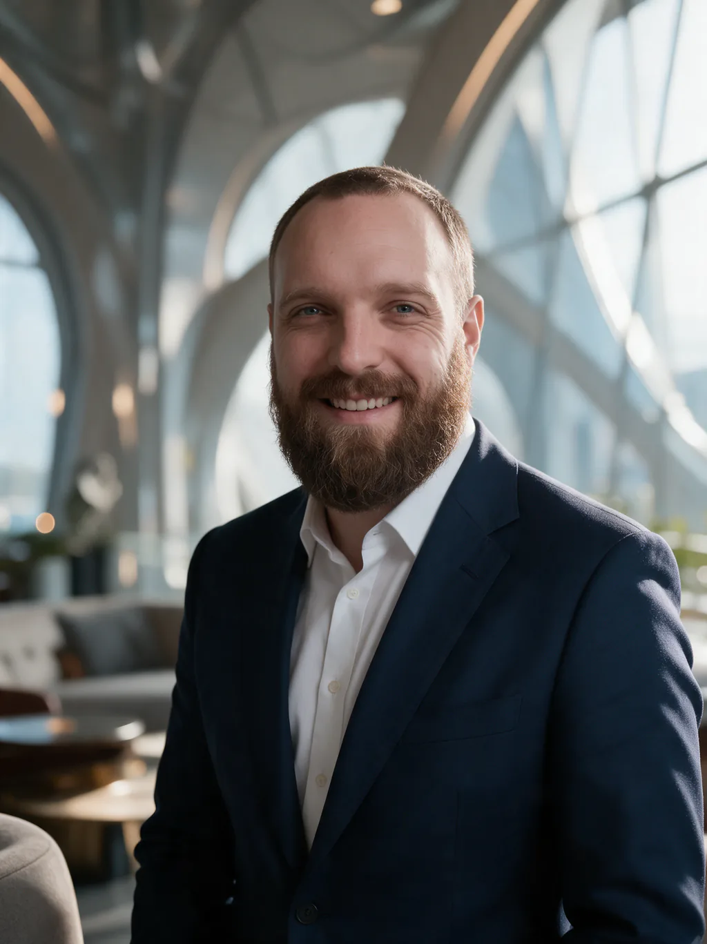 Nahbares Porträt von Lukas Wagner, er lächelt in die Kamera